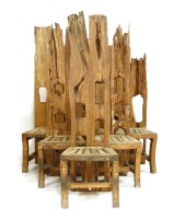 Lot 613 - A set of six rustic high backed dining chairs