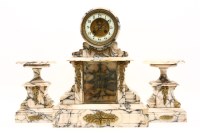 Lot 377 - A late 19th century French marble three piece clock garniture