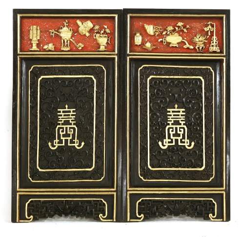 Lot 362 - A pair of Chinese gilded wooden panels