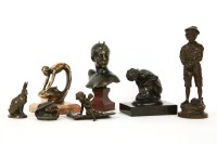 Lot 284 - A collection of bronzes to include ‘Diana’ on a rouge marble socle