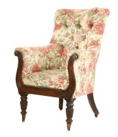 Lot 844 - A William IV mahogany and button upholstered armchair