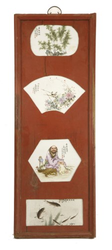 Lot 143 - A pair of Chinese wooden hanging panels