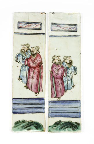 Lot 213 - A pair of Chinese famille rose ceramic panels