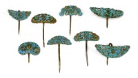 Lot 334 - A collection of silver gilt and kingfisher feather hairpins