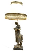 Lot 396A - A gilt spelter figural table lamp of a girl reading a book