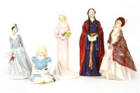 Lot 475 - Five Royal Doulton porcelain lady figures