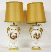Lot 366 - A pair of porcelain table lamps
