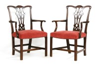 Lot 626 - A pair of Chippendale period mahogany elbow chairs