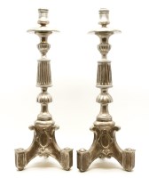Lot 360 - A pair of modern silvered wood candlesticks