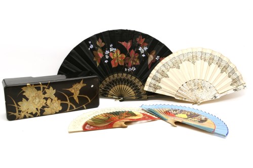 Lot 77 - A Chinese black lacquered fan box and cover