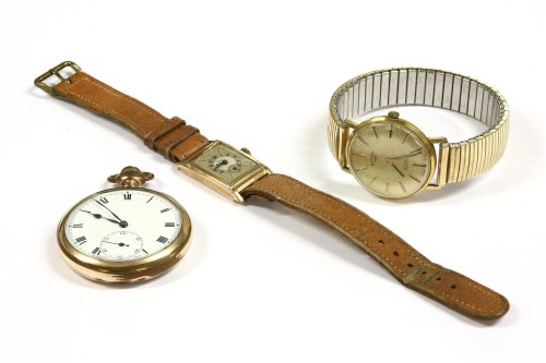Lot 10 - A gentlemen's Art Deco 9ct gold Laco mechanical strap watch