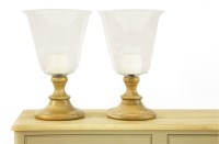 Lot 709 - A pair of large glass and oak storm lanterns