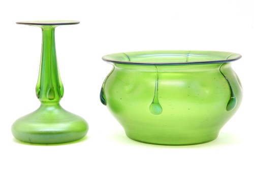 Lot 125 - An Art Nouveau green glass iridescent bowl