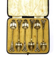 Lot 24 - A set of six Continental Art Nouveau coffee spoons