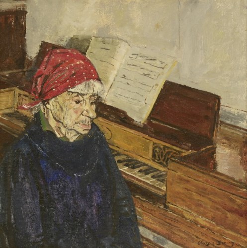 Lot 15 - Olwyn Bowey RA (b.1936)
A WOMAN SITTING AT A PIANO
Signed l.r.