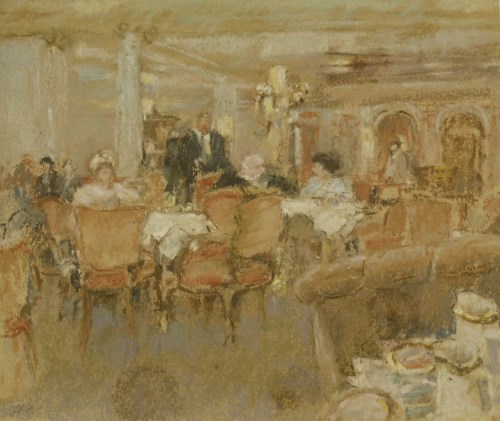 Lot 151 - Diana Armfield RA (b.1920)
'TEA AT FORTNUMS'
Signed with initials l.l.