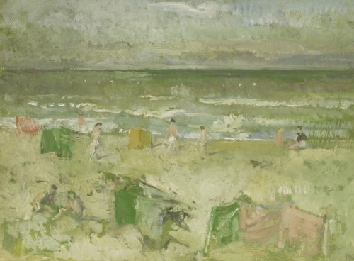 Lot 149 - Peter Greenham RA (1909-1992)
FIGURES AND WINDBREAKERS ON A BEACH
Signed with initials l.r.