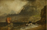 Lot 182 - Henry Dawson (1811-1878)
A COASTAL LANDSCAPE WITH A FISHING BOAT
Signed with monogram l.r.