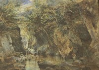 Lot 475 - Samuel Bough RSA (1822-1878)
A RIVER THROUGH A ROCKY WOODLAND
Watercolour and bodycolour on paper
53 x 70cm