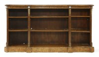 Lot 832 - A Victorian burr walnut breakfront open bookcase