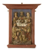 Lot 391 - A Rheinish carved limewood and polychrome decorated panel
