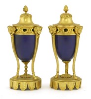 Lot 312 - A pair ormolu and blue porcelain-mounted cassolettes