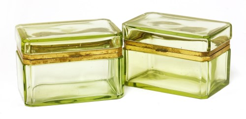 Lot 322 - A pair of green glass and gilt metal-mounted caskets