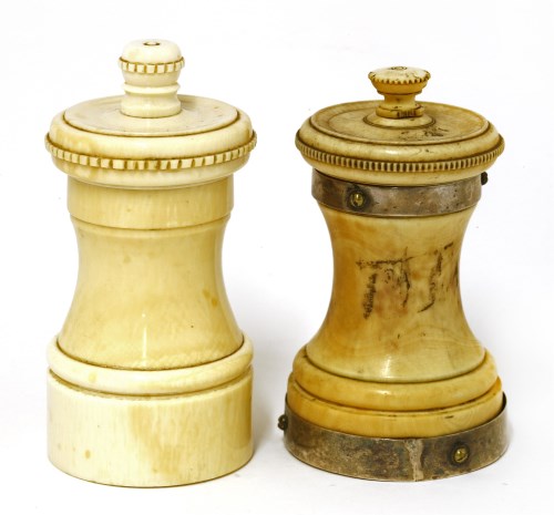 Lot 106 - An Edwardian carved ivory pepper grinder