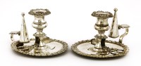 Lot 155 - A pair of old Sheffield plated chamber candlesticks