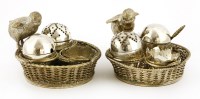 Lot 88 - A near pair of late Victorian novelty electroplated chick and egg cruets