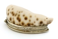 Lot 3 - A mid-18th century unmarked silver-mounted cowrie shell snuff box