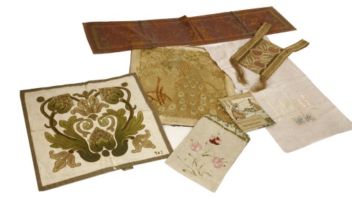 Lot 411 - A collection of hand-embroidered and machine woven items