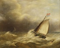 Lot 520 - Follower of Edmund Thornton Crawford (1806-1885)
DUTCH FISHING VESSEL ON CHOPPY SEAS
Oil on canvas
51 x 61cm