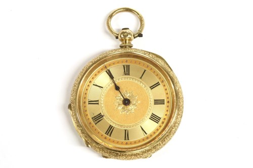 Lot 10 - A gold Continental key wound open faced fob watch