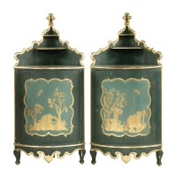 Lot 833 - A pair of Maltese green painted corner cupboards