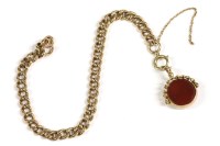 Lot 8 - A 9ct gold curb link bracelet with a 9ct gold Cornelian and bloodstone swivel fob