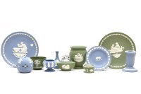 Lot 377 - A large collection of blue and olive green Wedgwood jasperware to include dishes