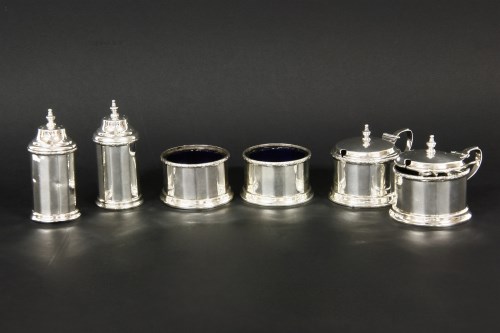 Lot 105 - A six piece silver cruet set