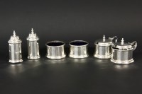 Lot 105 - A six piece silver cruet set
