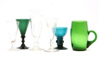 Lot 217 - A collection of 19th century and later drinking glasses to include a pair of Victorian green glass goblets