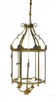 Lot 338 - A brass hexagonal and glazed hall lantern