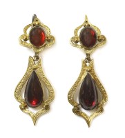 Lot 284 - A pair of Victorian gold two stone garnet drop earrings