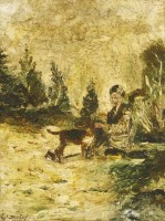 Lot 48 - Ronald Ossory Dunlop RA (1894-1973)
A WOMAN SEATED WITH A DOG
Signed l.l.