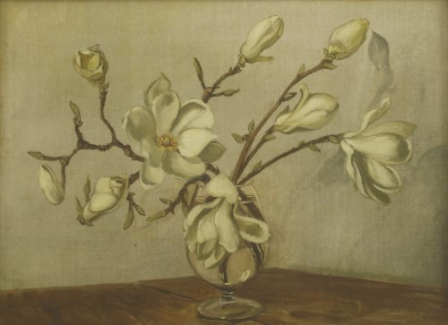 Lot 35 - Modern British School
MAGNOLIA BLOSSOM IN A GLASS VASE
Signed with monogram and dated '50 l.l.