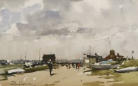 Lot 180 - Edward Wesson (1910-1983)
A COASTAL SCENE WITH FIGURES AND BOATS