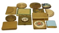 Lot 89A - A collection of gilt and yellow metal vintage compacts to include enamelled examples