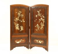 Lot 510 - A late 19th century Japanese padouk wood and shibyame two fold screen