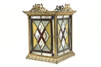 Lot 289 - A Victorian gilt metal and coloured and etched glass hall lantern