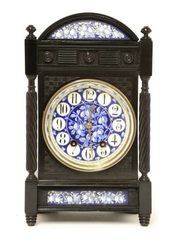Lot 1 - An Aesthetic ebonised and enamelled mantel clock