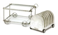 Lot 437 - A miniature chrome two-tier drinks trolley